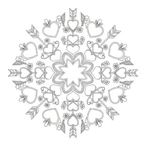 Alla hjärtans dag mandala målarbild för vuxna med romantiskt och detaljerat motiv