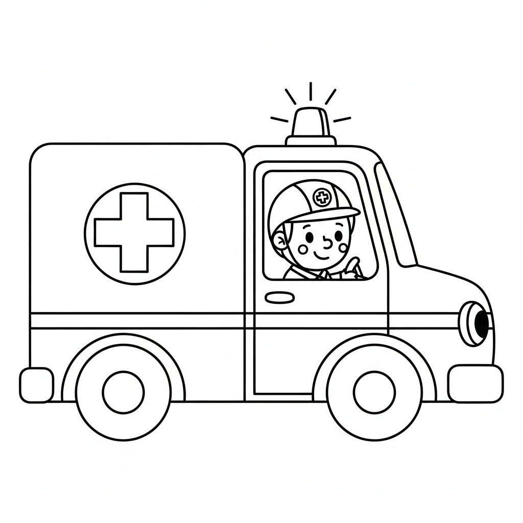Ambulans med förare – gratis målarbild