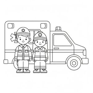 Ambulanser vid ambulansbil – utskrivbar målarbild