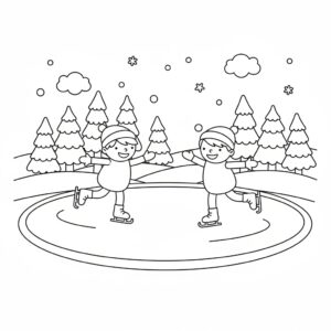 Årstidsbild: vinter och skridskoåkning för barn