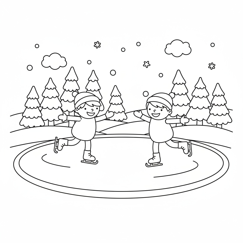 Årstidsbild: vinter och skridskoåkning för barn