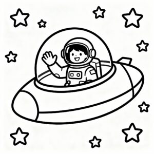 Astronaut vinkar från rymdskeppets fönster
