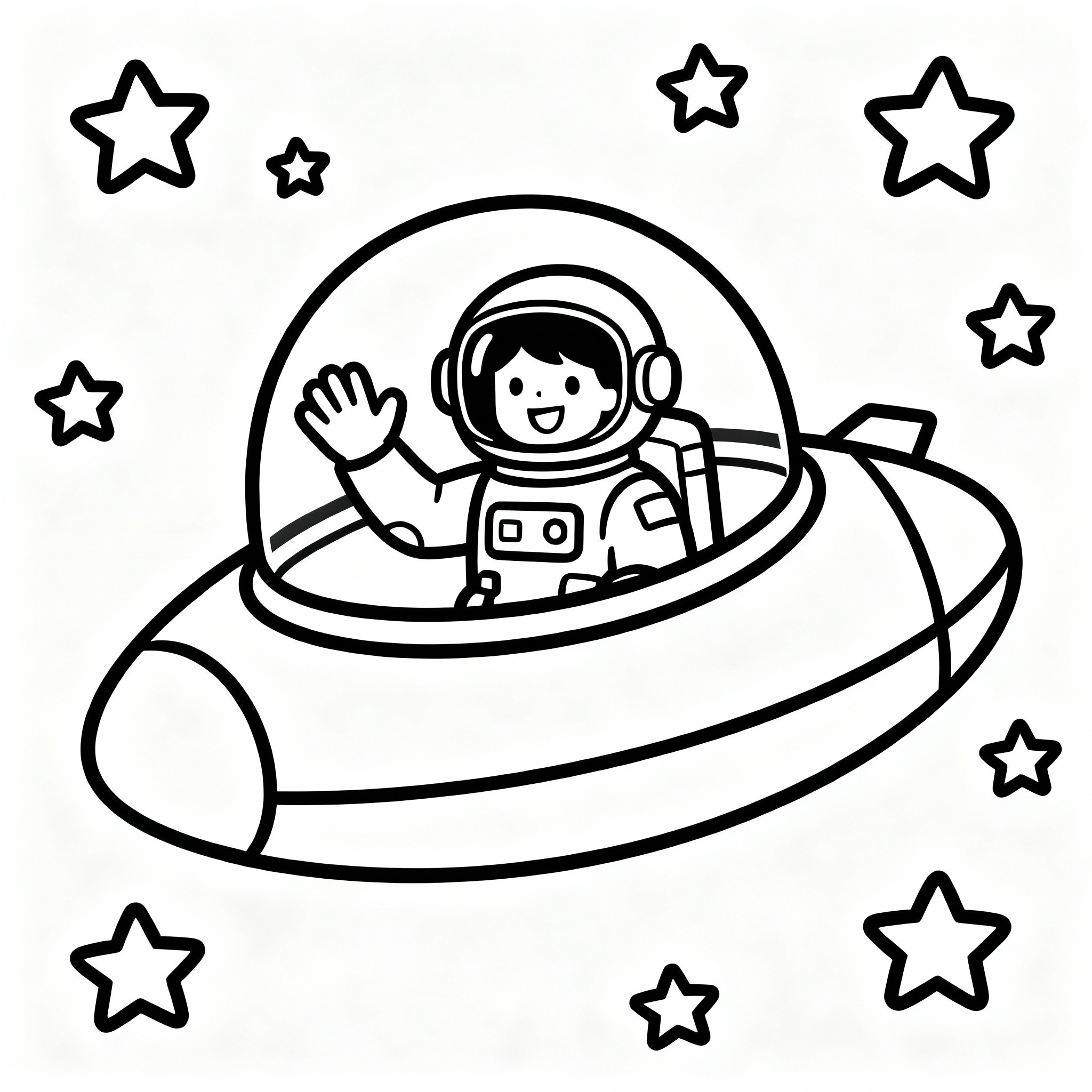 Astronaut vinkar från rymdskeppets fönster