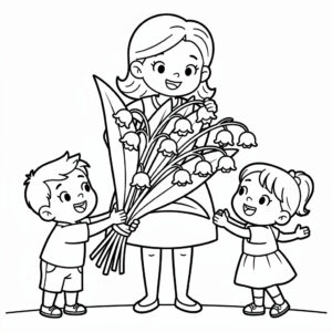Barn som ger blommor till sin mamma