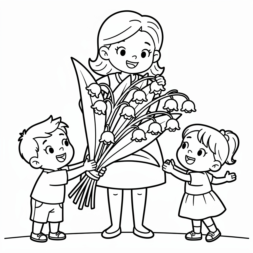 Barn som ger blommor till sin mamma