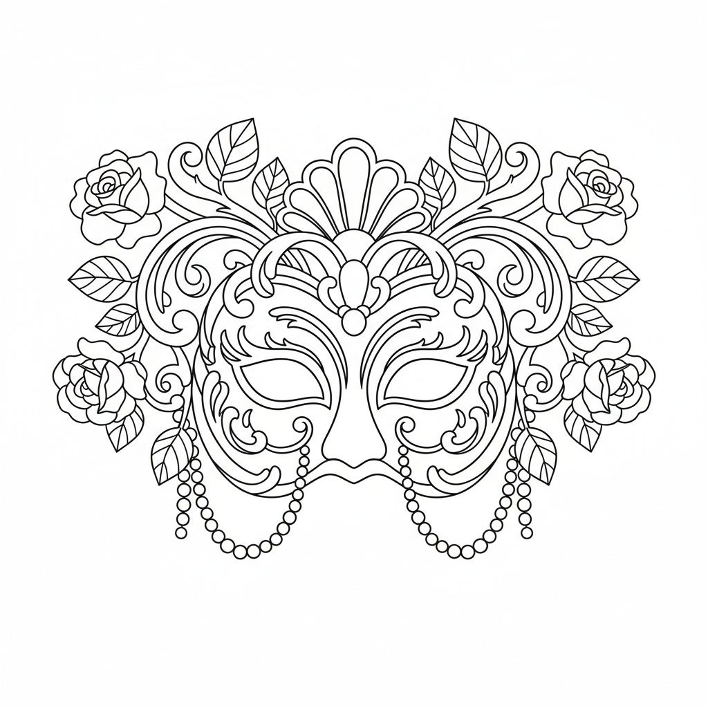 Barockmask med rankor och blommor