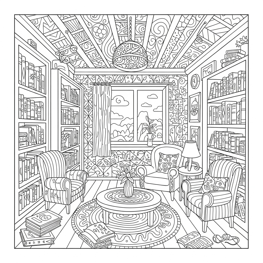 Bibliotek i zentangle-stil
