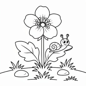 Blåsippa med en liten snigel
