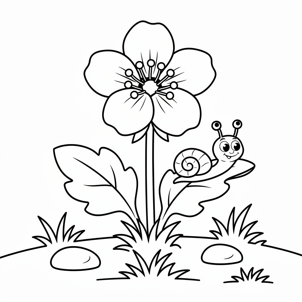 Blåsippa med en liten snigel