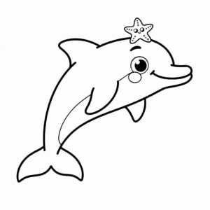 Blinkande glad flasknosdelfin med sjöstjärna
