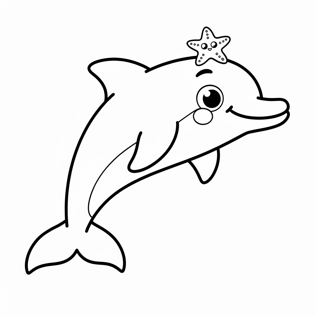Blinkande glad flasknosdelfin med sjöstjärna