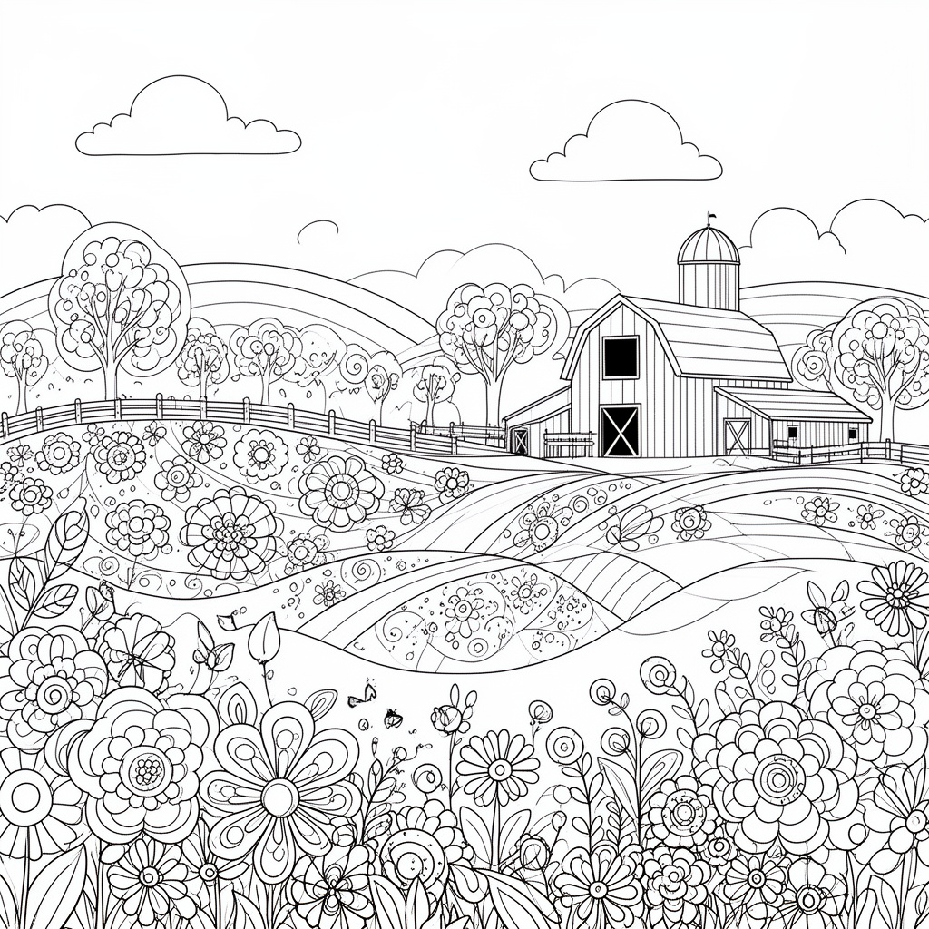 Bondgård zentangle: dekorativ gårdsplan för vuxna