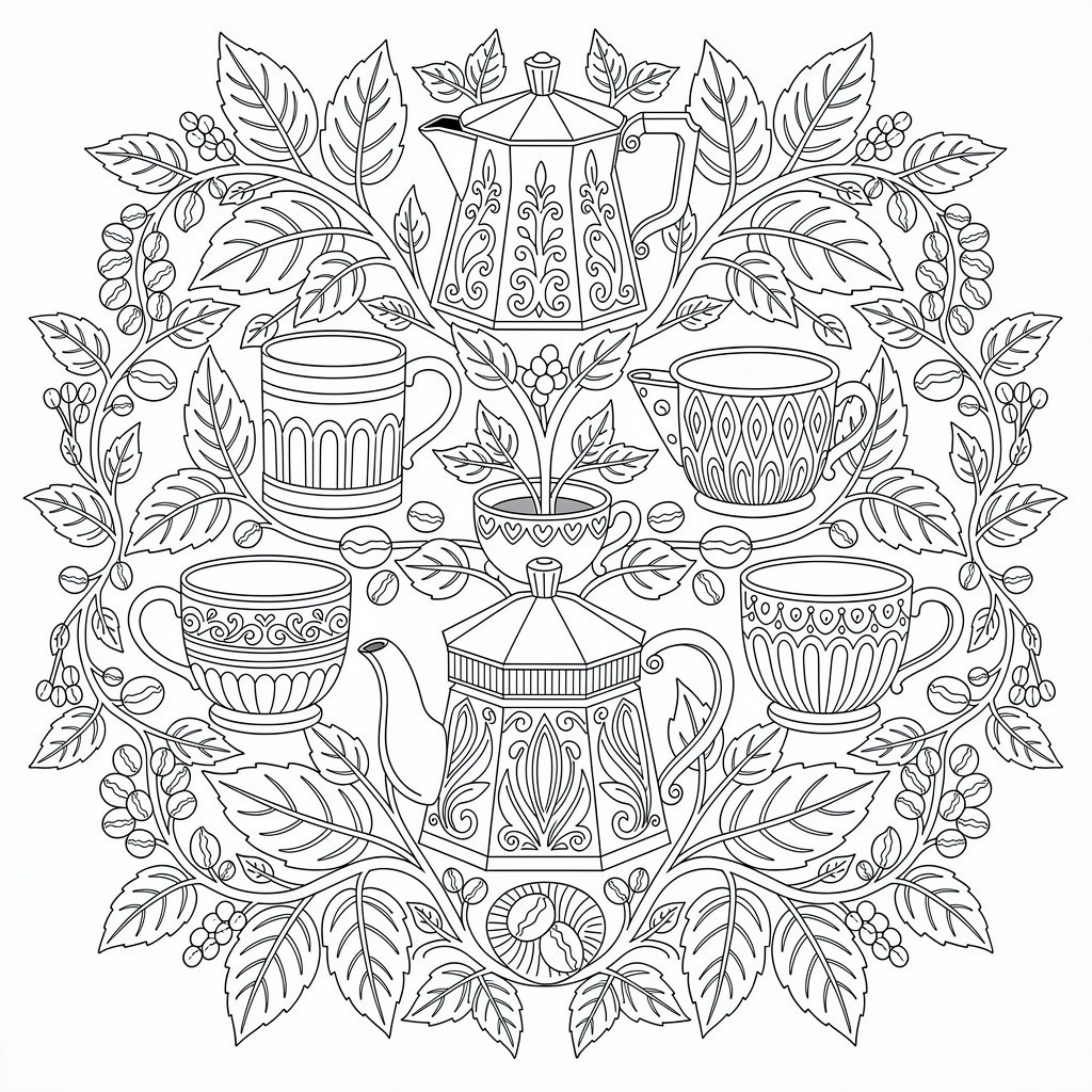 Botanisk fika med kaffebönor och blommor