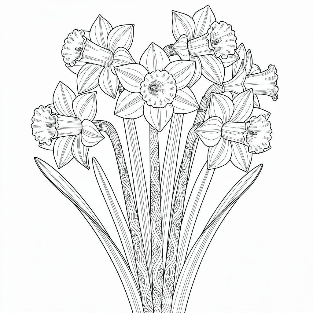 Botanisk Påsklilja med zentangle-detaljer