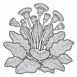 Botanisk Tussilago med zentangle-mönster