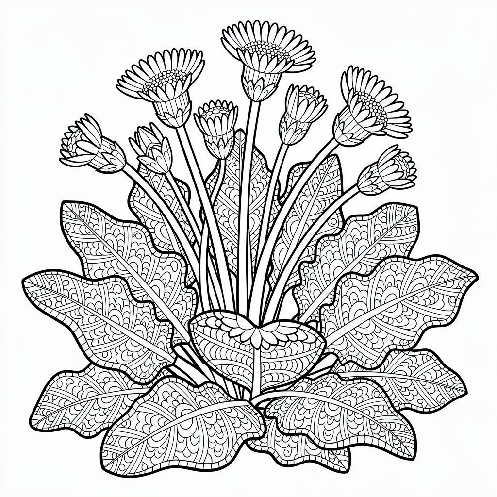 Botanisk Tussilago med zentangle-mönster