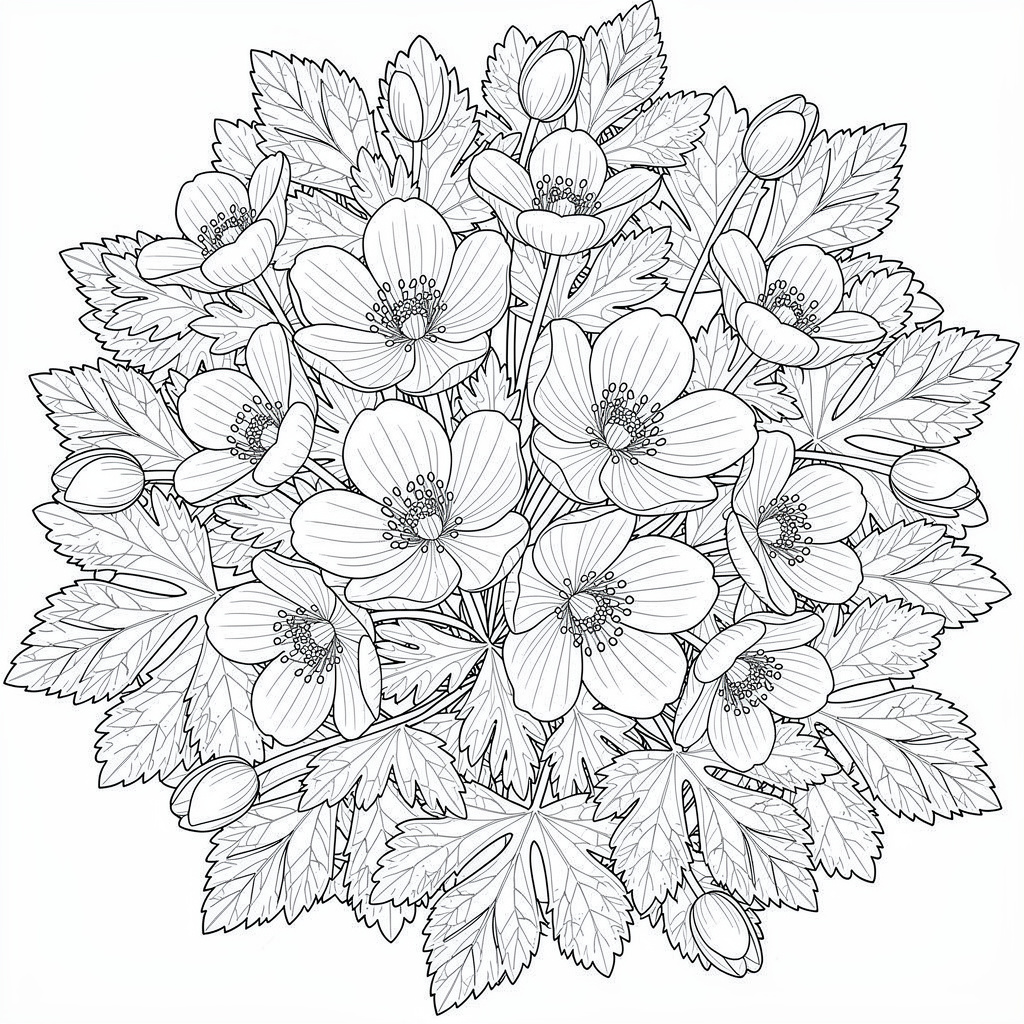 Botanisk Vitsippa med zentangle-detaljer