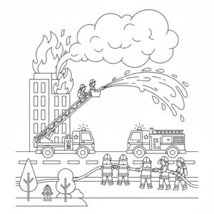 Brandbekämpning i den brinnande storstaden målarbild