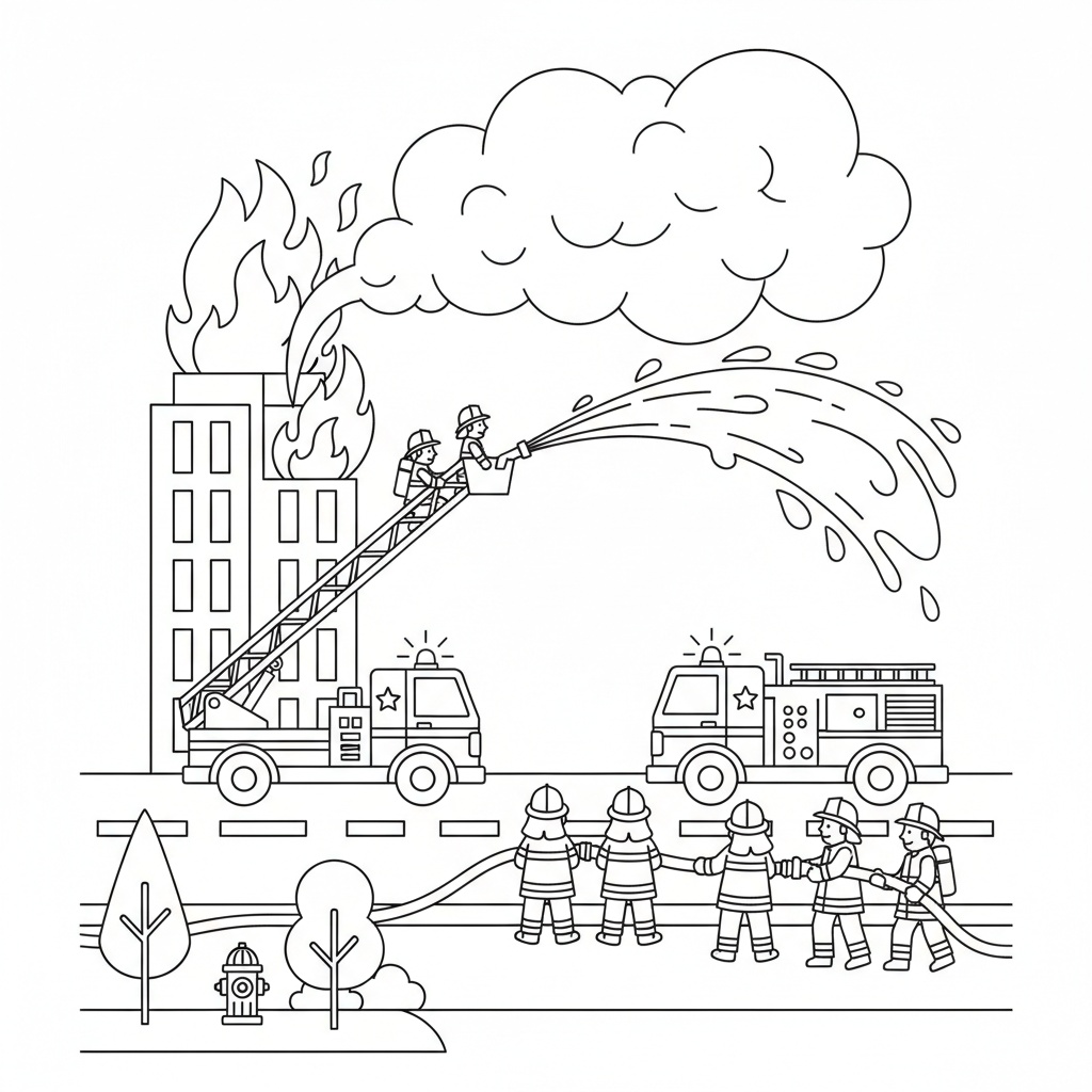 Brandbekämpning i den brinnande storstaden målarbild