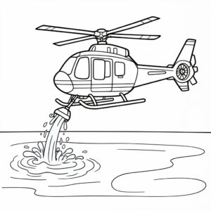 Brandhelikopter över sjön målarbild för förskolan