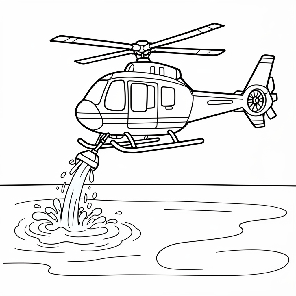 Brandhelikopter över sjön målarbild för förskolan