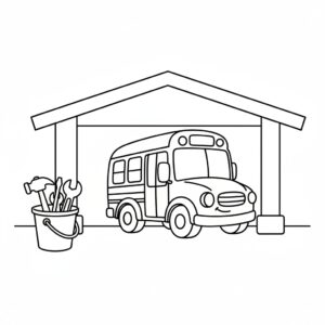 Buss i garaget målarbild