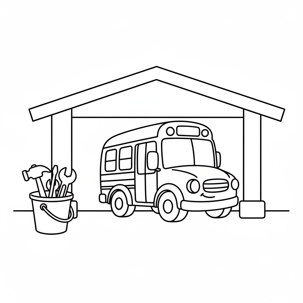 Buss i garaget målarbild