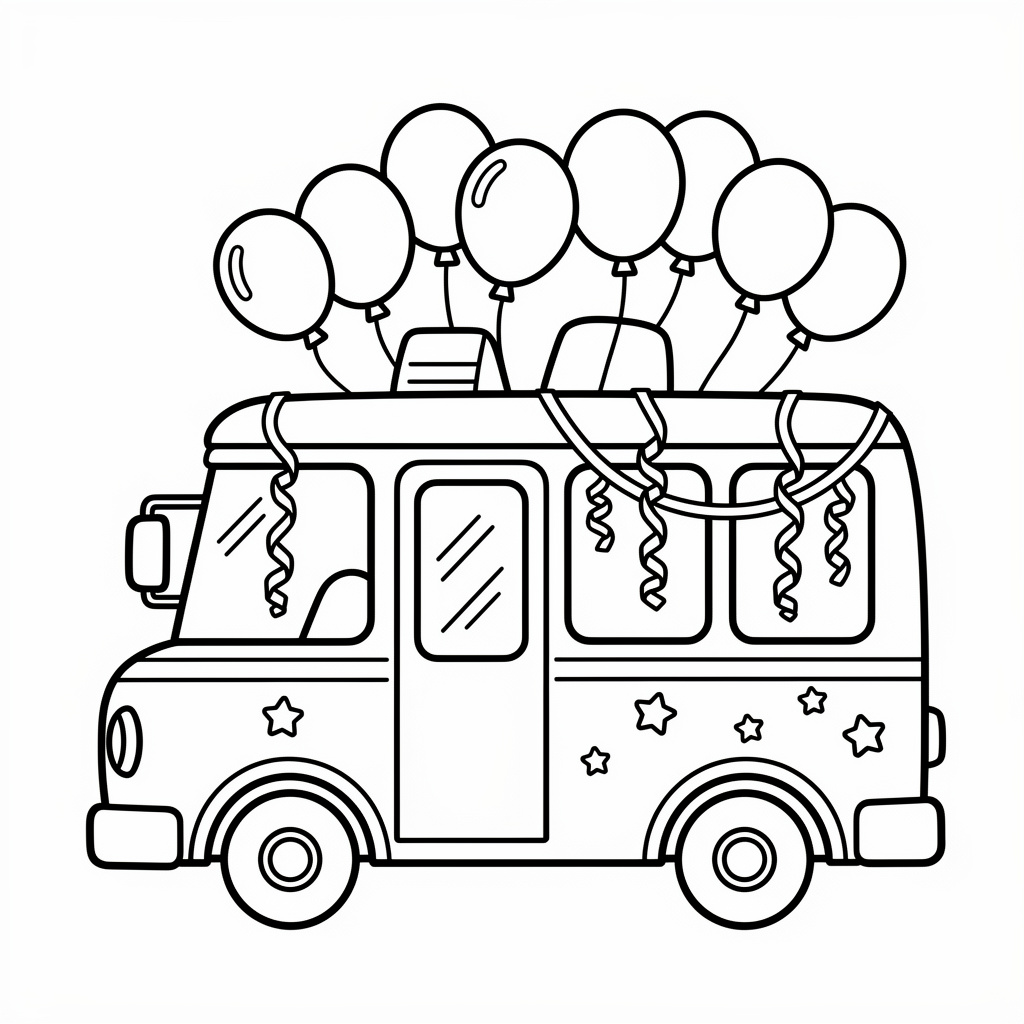 Buss och färgglada ballonger