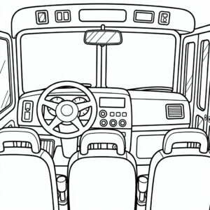 Bussens insida med säten och ratt