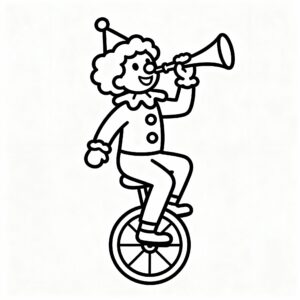 Clown målarbild med cykel