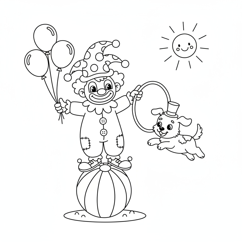 Clown och hundvän teckning