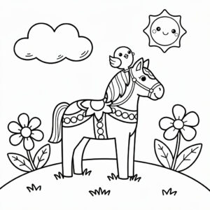 Dalahäst med en liten fågelvän