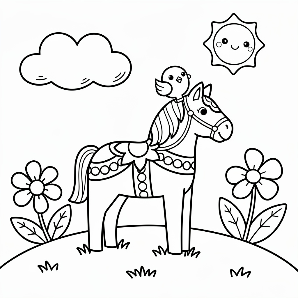 Dalahäst med en liten fågelvän