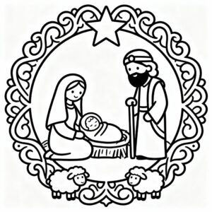 Dekorativ julkrubba ornament målarbild