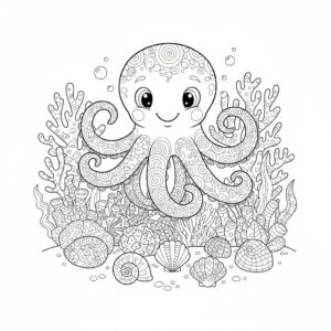 Dekorativ zentangle havets djurliv målarbild för skolbarn
