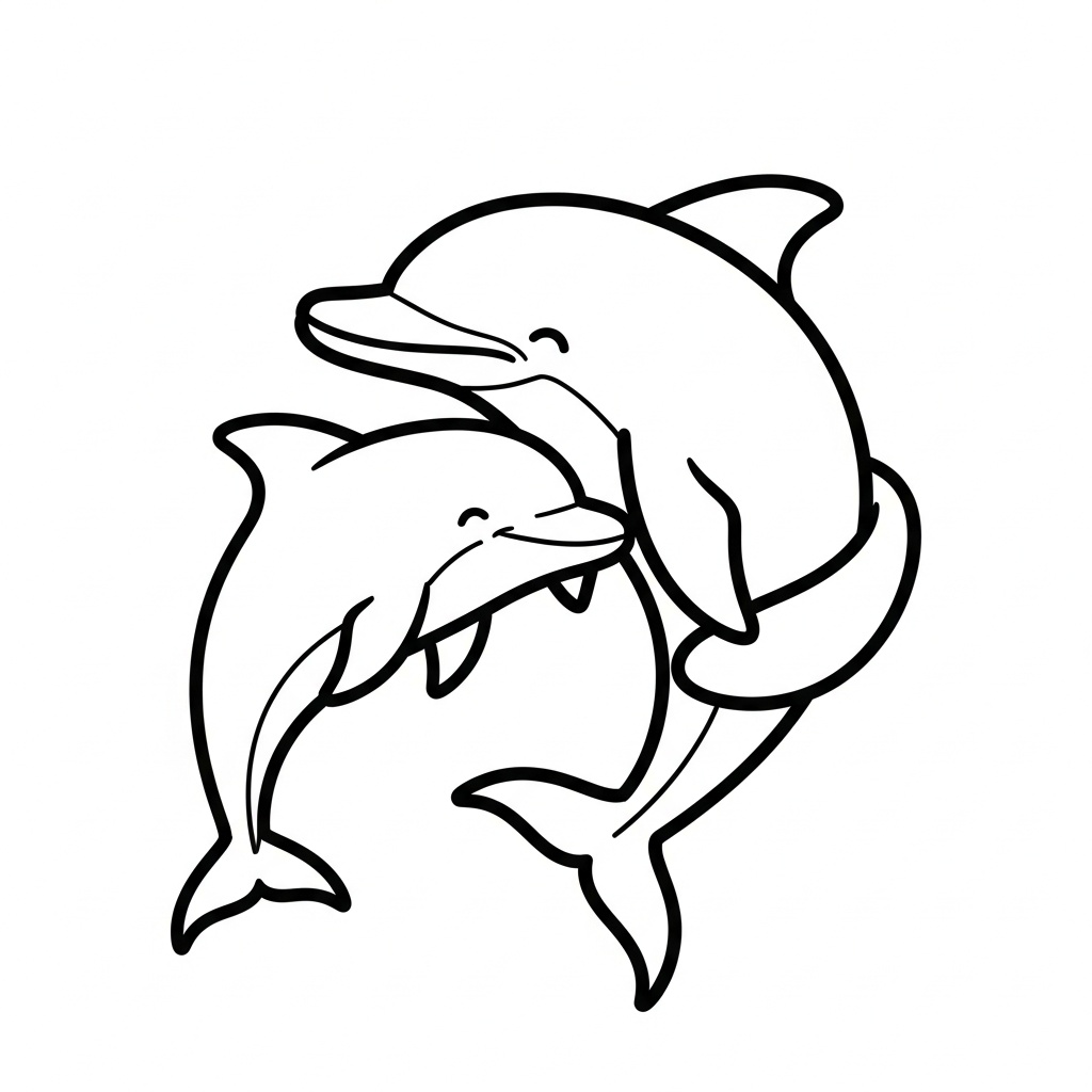 Delfin och bebis kramas bland blå vågor