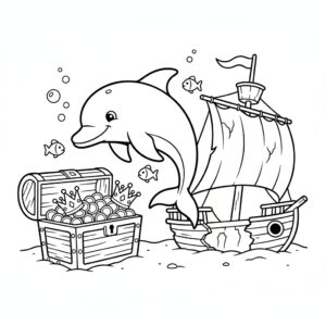 Delfin vid en skattkista vid det sjunkna skeppsvraket