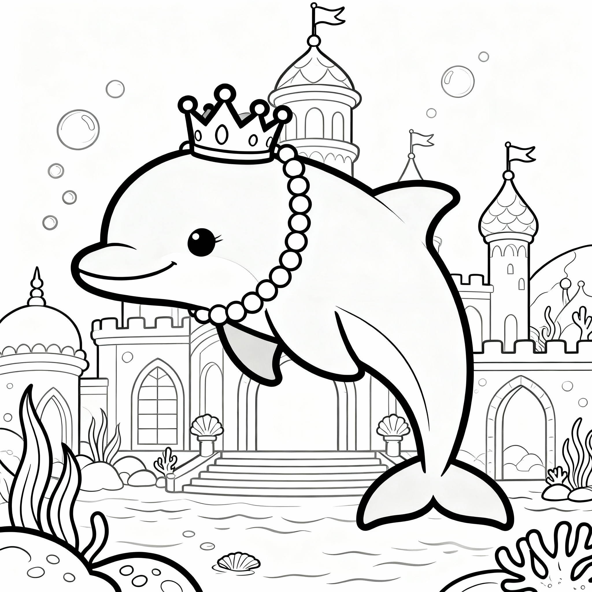 Delfinprinsessa med krona under vattnet med smycken