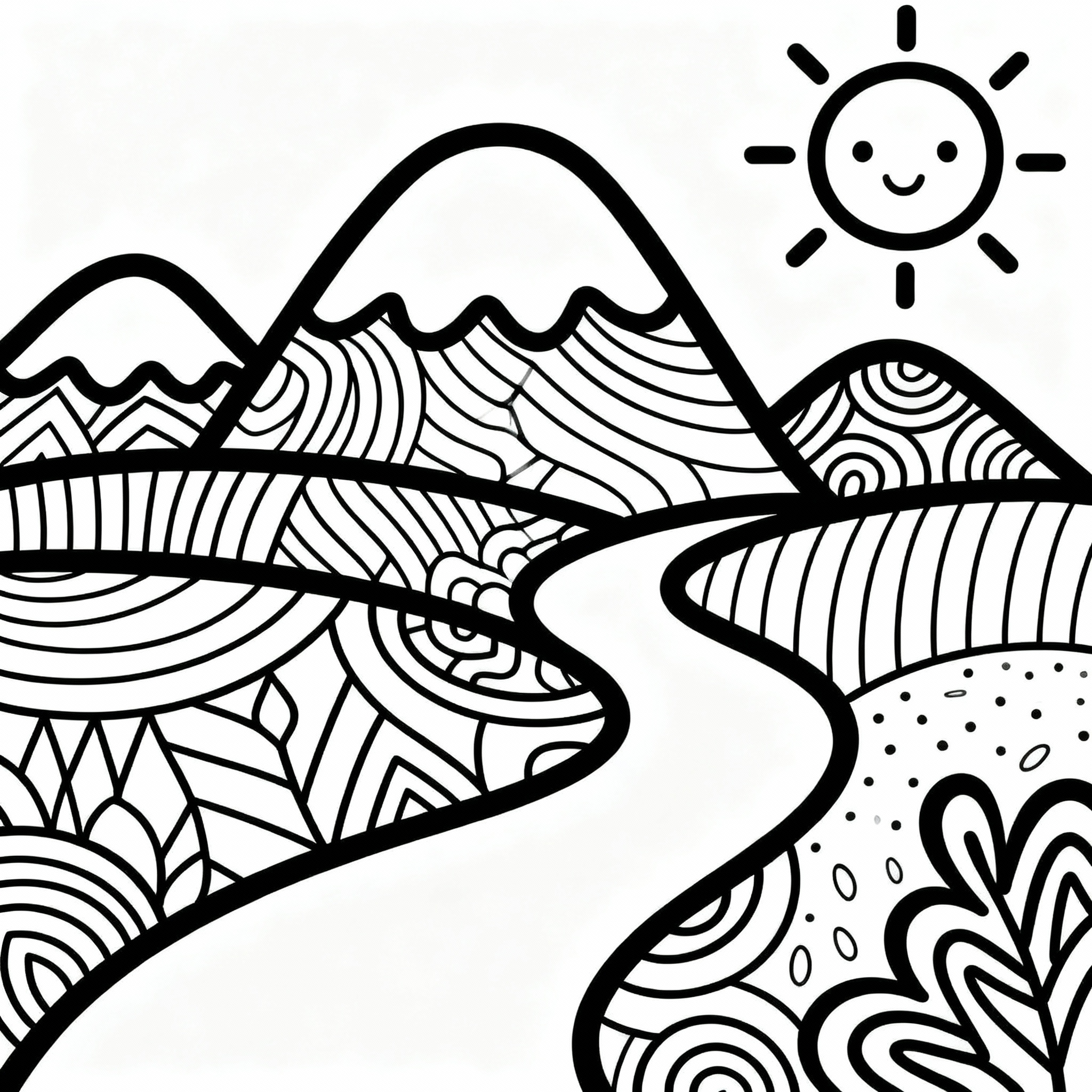 Detaljerad abstrakt zentangle landskap målarbild