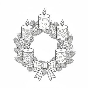 Detaljerad adventskrans med zentanglemönster att färglägga