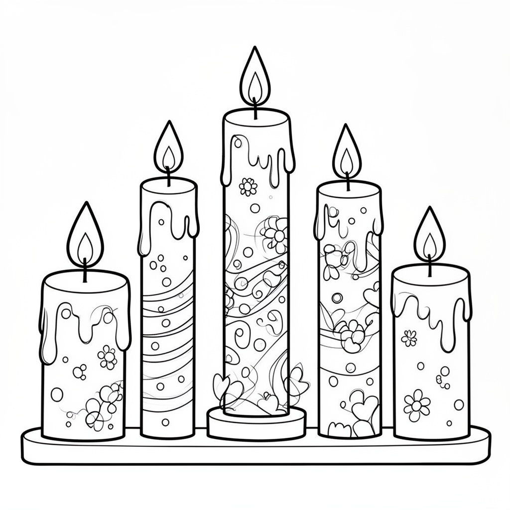 Detaljerad adventsscen med stearinljus att färglägga