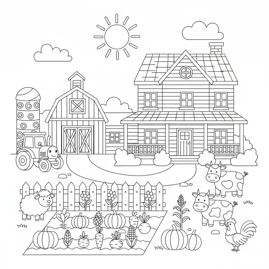 Detaljerad bondgårdshus målarbild