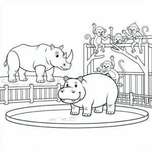 Detaljerad djur målarbild för skolbarn: zoo-scen