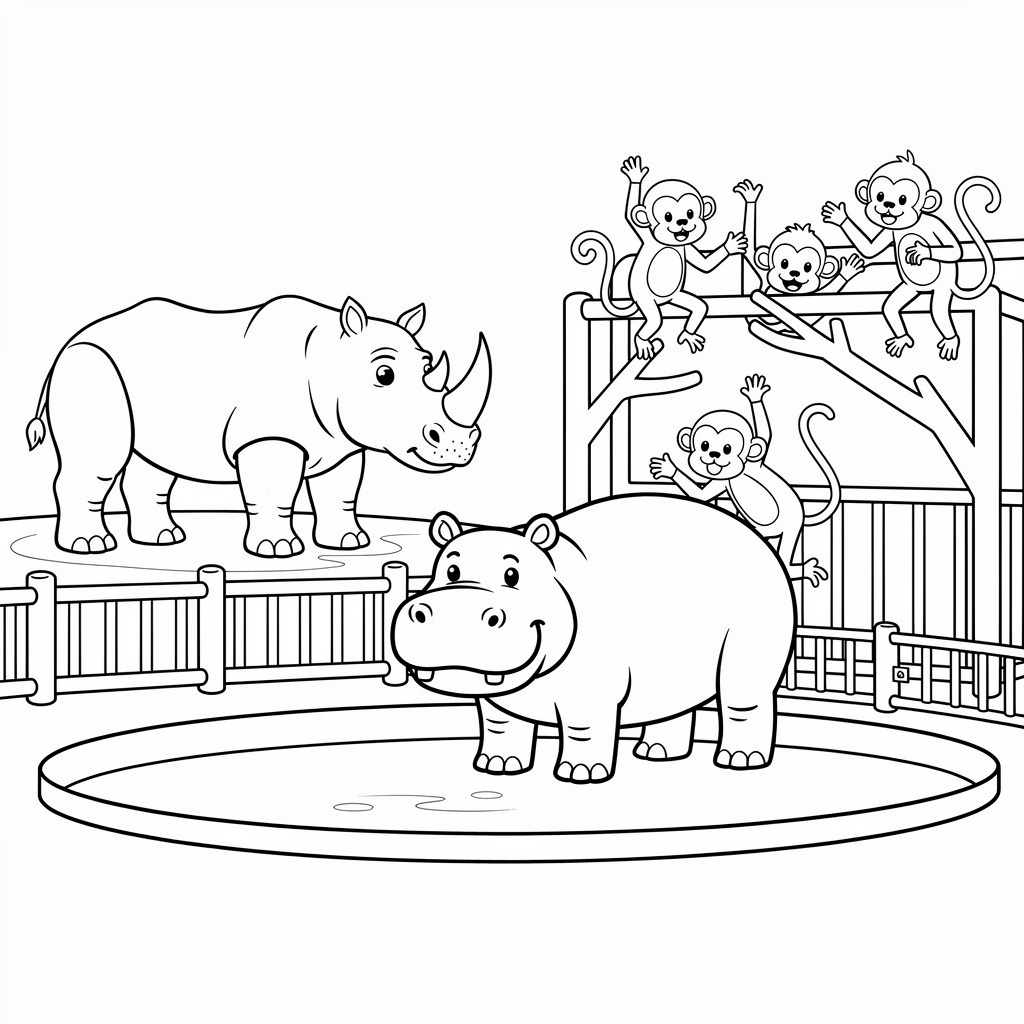 Detaljerad djur målarbild för skolbarn: zoo-scen