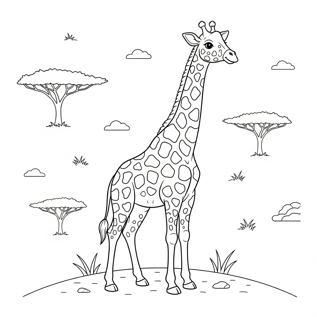 Detaljerad giraff målarbild för skolbarn