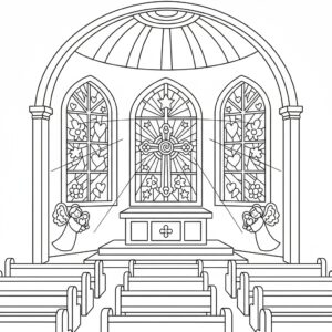 Detaljerad kyrkointeriör målarbild