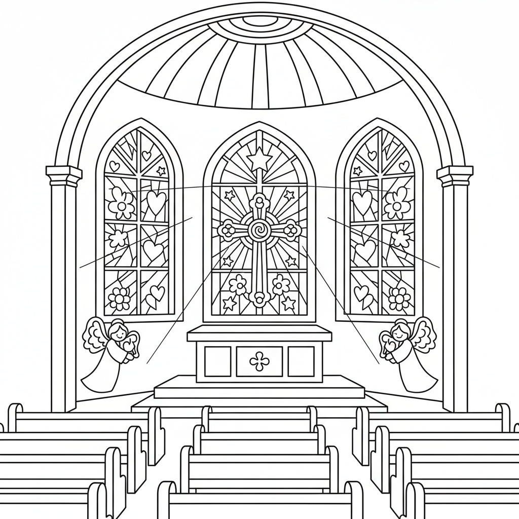 Detaljerad kyrkointeriör målarbild