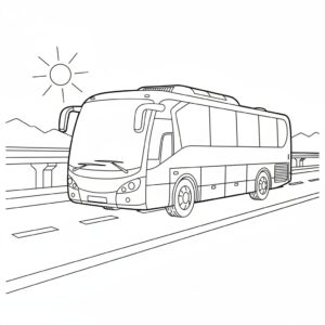 Detaljerad långfärdsbuss på motorvägen
