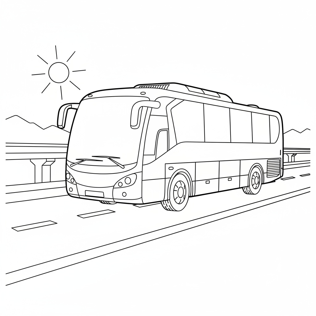 Detaljerad långfärdsbuss på motorvägen