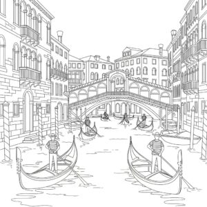 Detaljerad målarbild av venetiansk kanal